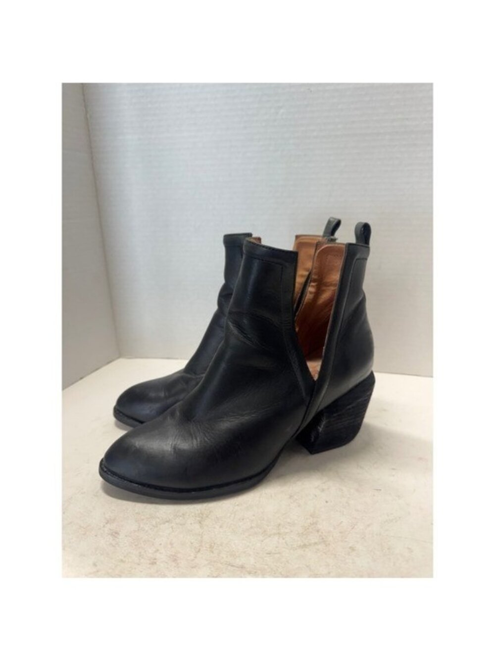 Jeffrey Campbell Cromwell Black Leather Cutout Western Ankle Boots 7.5